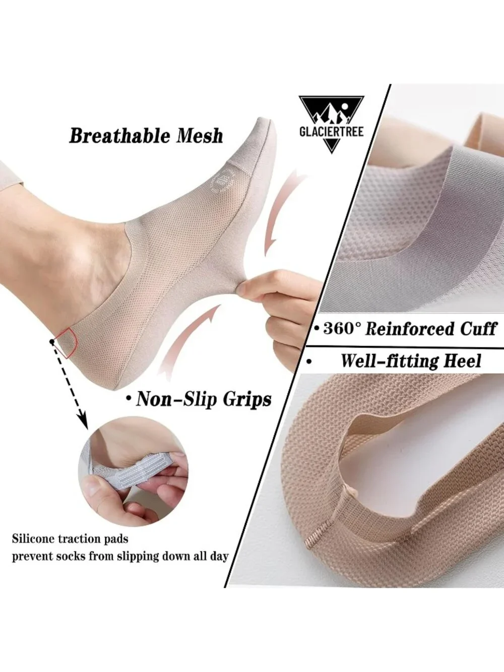 🧦Women's All Black 6 Pairs No Show Socks Slip Liner Breathable Invisible Socks